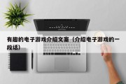 有趣的电子游戏介绍文案（介绍电子游戏的一段话）